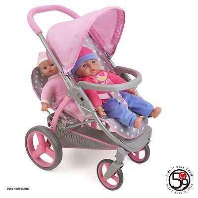 509 Crew Cotton Candy Pink Polka Dot Twin Tandem Doll Stroller