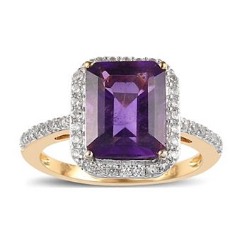 14k Gold Over Silver Gemstone Halo Ring