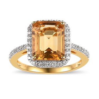 14k Gold Over Silver Gemstone Halo Ring