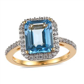 14k Gold Over Silver Gemstone Halo Ring