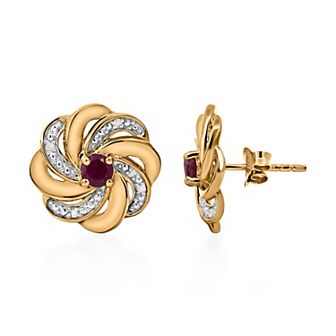 14k Gold over Sterling Silver Stone & Diamond Accent Earrings