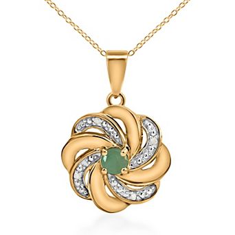 14k Gold over Sterling Silver Stone & Diamond Accent Swirl Pendant Necklace
