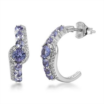 Sterling Silver Tanzanite & Cubic Zirconia C-Hoop Earrings
