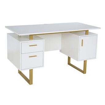 Techni Mobili White and Gold Home Office Desk