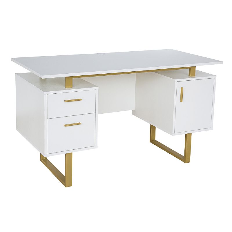 Techni Mobili White and Gold Home Office Desk, Yellow INCOMPLETE 