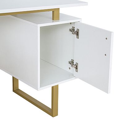 Techni Mobili White and Gold Home Office Desk