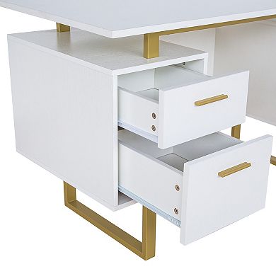 Techni Mobili White and Gold Home Office Desk