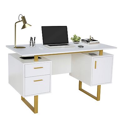 Techni Mobili White and Gold Home Office Desk