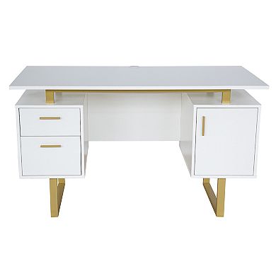 Techni Mobili White and Gold Home Office Desk