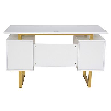 Techni Mobili White and Gold Home Office Desk