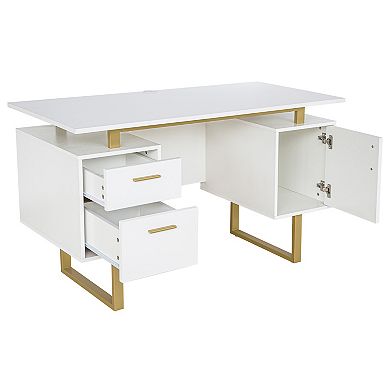 Techni Mobili White and Gold Home Office Desk