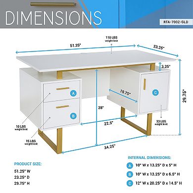 Techni Mobili White and Gold Home Office Desk