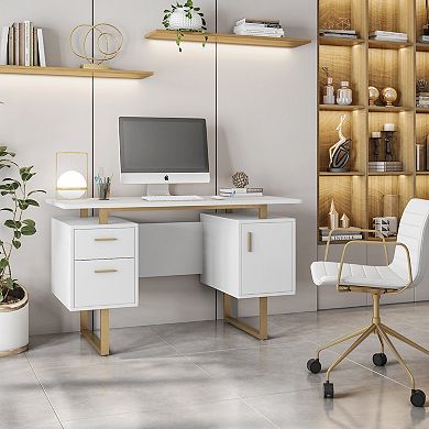 Techni Mobili White and Gold Home Office Desk