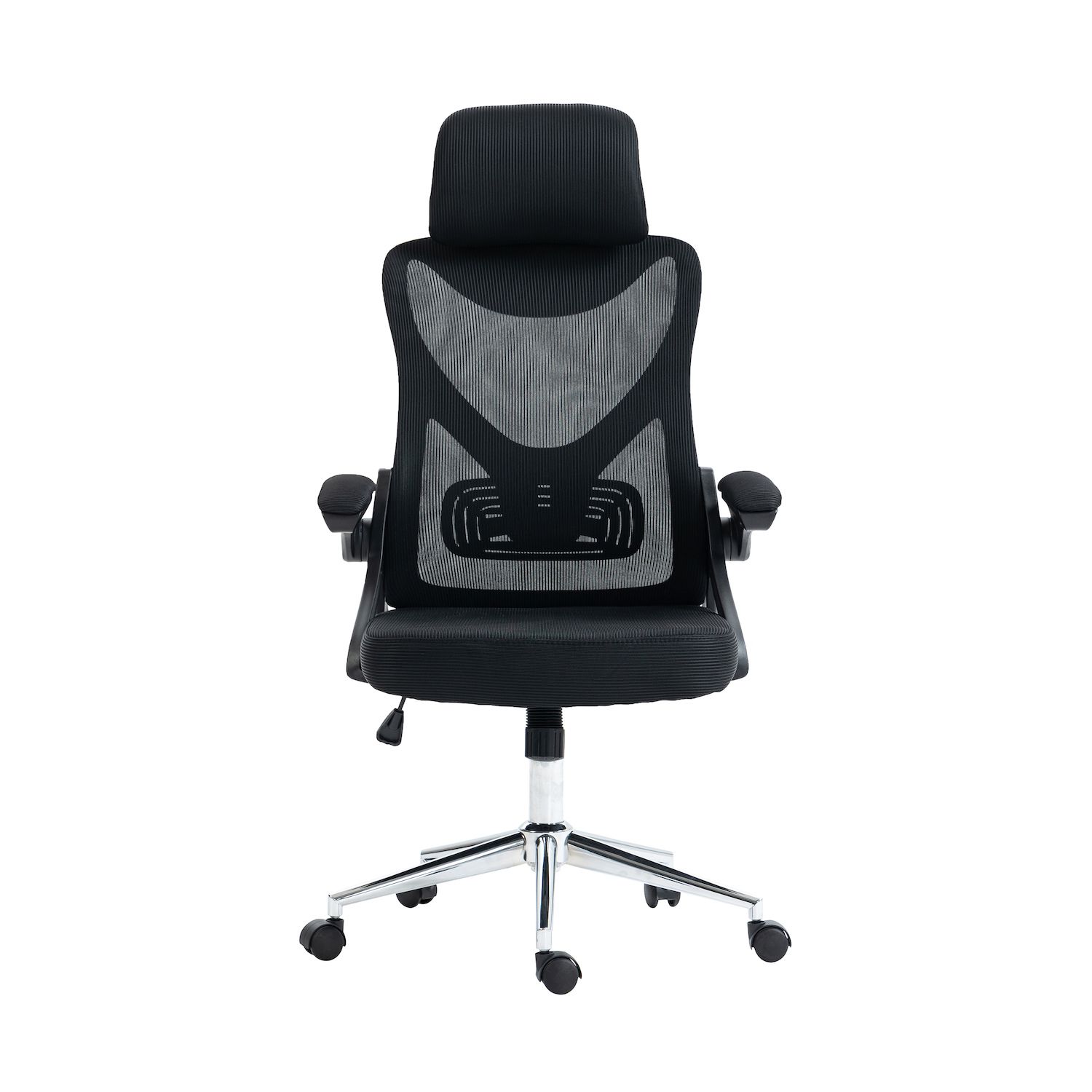 Front view of ergonomic office chair with mesh back