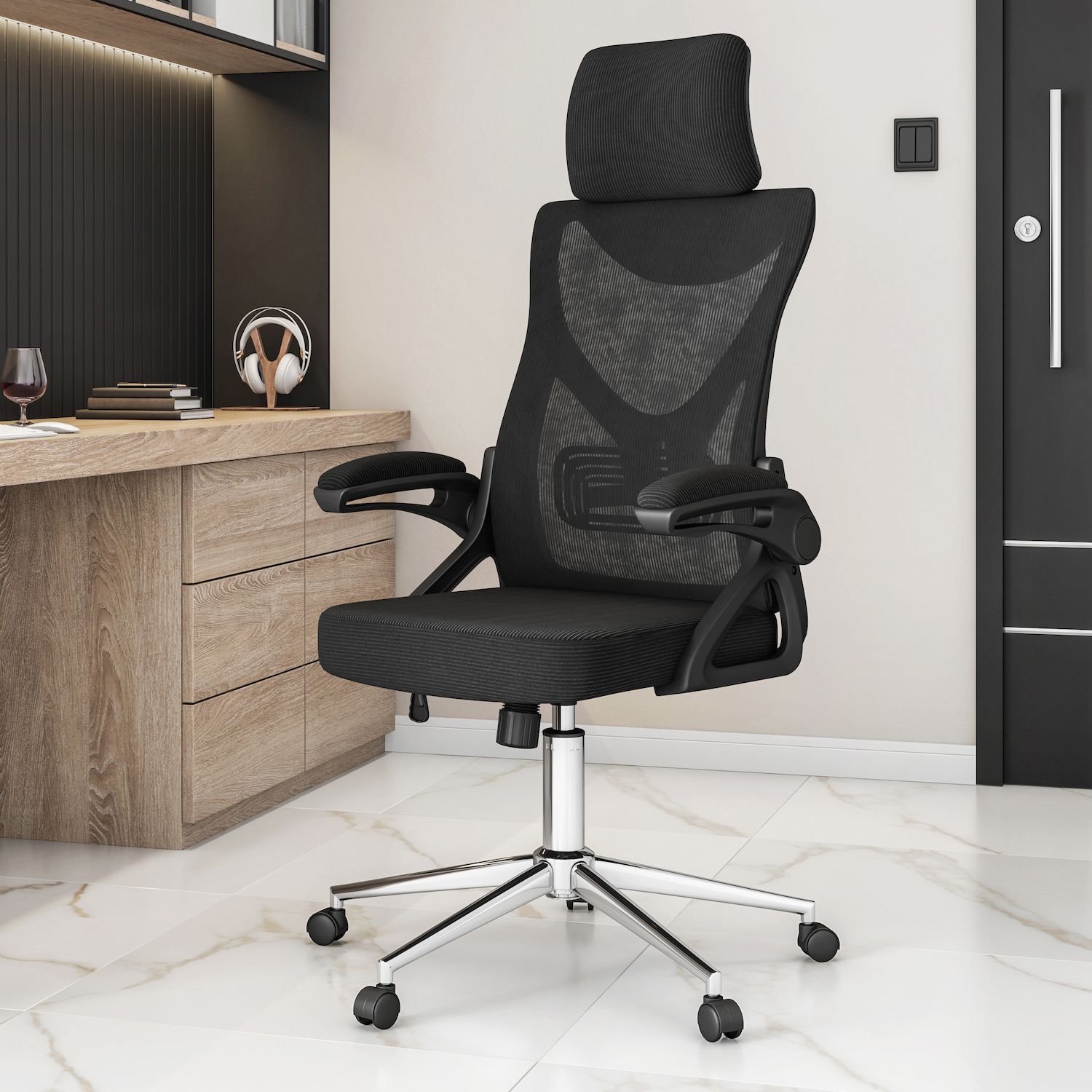 Ergonomic office chair in a home office setup