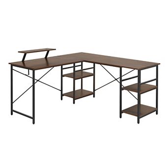 Techni Mobili L-Shaped Industrial Desk with Shelves