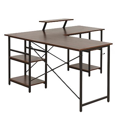 Techni Mobili L-Shaped Industrial Desk with Shelves