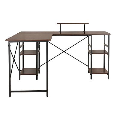 Techni Mobili L-Shaped Industrial Desk with Shelves