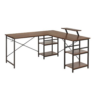 Techni Mobili L-Shaped Industrial Desk with Shelves