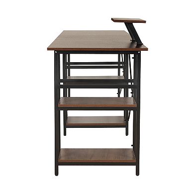 Techni Mobili L-Shaped Industrial Desk with Shelves