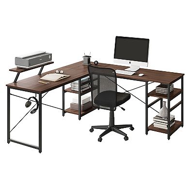 Techni Mobili L-Shaped Industrial Desk with Shelves