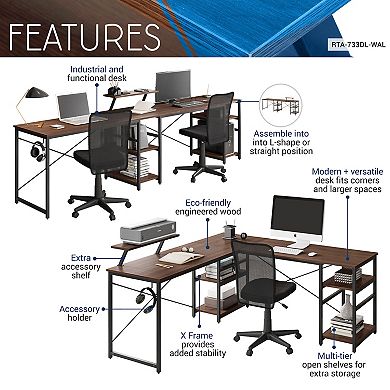 Techni Mobili L-Shaped Industrial Desk with Shelves
