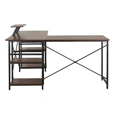 Techni Mobili L-Shaped Industrial Desk with Shelves