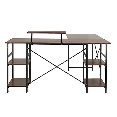 Techni Mobili L-Shaped Industrial Desk with Shelves