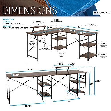 Techni Mobili L-Shaped Industrial Desk with Shelves