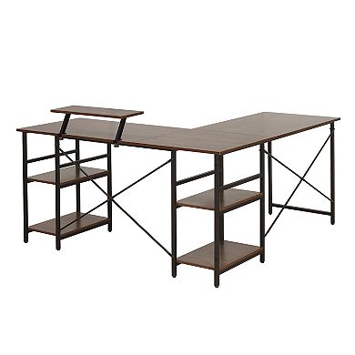 Techni Mobili L-Shaped Industrial Desk with Shelves
