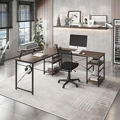 Techni Mobili L-Shaped Industrial Desk with Shelves