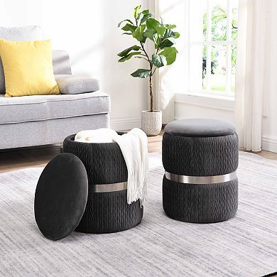 Techni Mobili Modern Velvet Round Ottoman