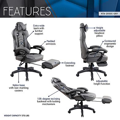 Techni Mobili Gaming Racing Style Fully Reclining Executive Office Chair
