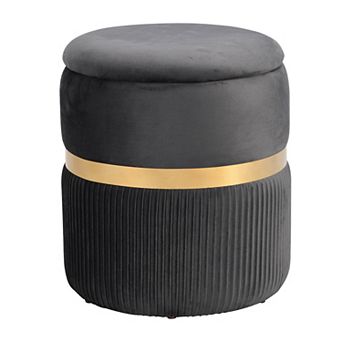 Techni Mobili Modern Velvet Round Ottoman with Storage