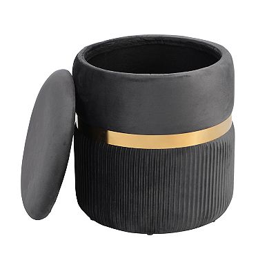 Techni Mobili Modern Velvet Round Ottoman with Storage