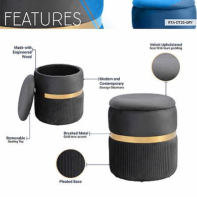 Techni Mobili Modern Velvet Round Ottoman with Storage