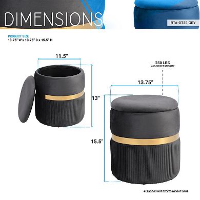 Techni Mobili Modern Velvet Round Ottoman with Storage