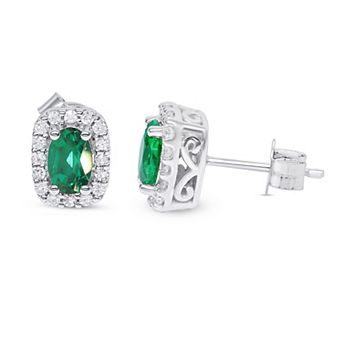 Éthique Sterling Silver 1/4 Carat T.W. Lab-Grown Diamond and Lab-Created Gemstone Earrings