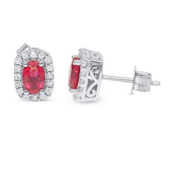 Éthique Sterling Silver 1/4 Carat T.W. Lab-Grown Diamond and Lab-Created Gemstone Earrings