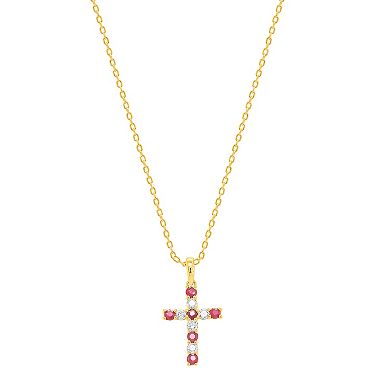 Éthique 14k Gold Over Sterling Silver 1/6 Carat T.W. Lab-Grown Diamond and Lab-Created Gemstone Cross Pendant Necklace