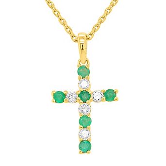 Éthique 14k Gold Over Sterling Silver 1/6 Carat T.W. Lab-Grown Diamond and Lab-Created Gemstone Cross Pendant Necklace