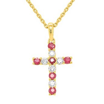 Éthique 14k Gold Over Sterling Silver 1/6 Carat T.W. Lab-Grown Diamond and Lab-Created Gemstone Cross Pendant Necklace