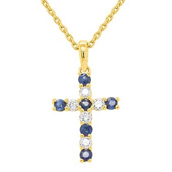 Éthique 14k Gold Over Sterling Silver 1/6 Carat T.W. Lab-Grown Diamond and Lab-Created Gemstone Cross Pendant Necklace