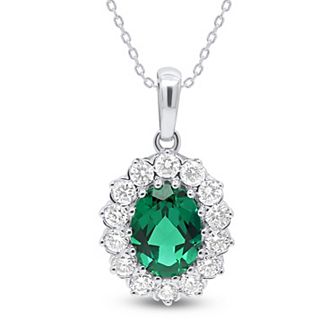 Éthique Sterling Silver 1/2 Carat T.W. Lab-Grown Diamond and Lab-Created Gemstone Pendant Necklace