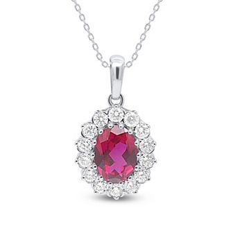 Éthique Sterling Silver 1/2 Carat T.W. Lab-Grown Diamond and Lab-Created Gemstone Pendant Necklace