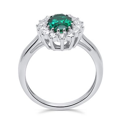 Ethique Sterling Silver 1 2 Carat T.W. Lab Grown Diamond and Lab Created Emerald Ring