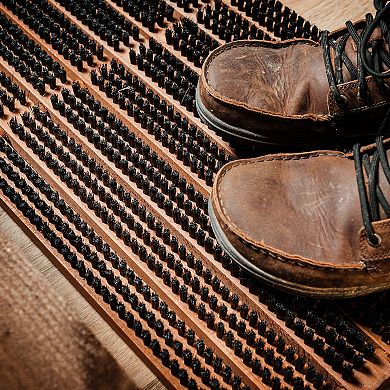 Kings County Tools Non-Slip Wooden Door Mat with Shoe-Cleaning Bristles