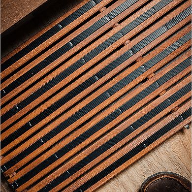 Kings County Tools Non-Slip Wooden Door Mat with Shoe-Cleaning Bristles