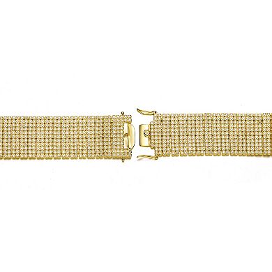 Sterling Silver 14k Gold-Plated Cubic Zirconia Wide Mesh Cuff Bracelet