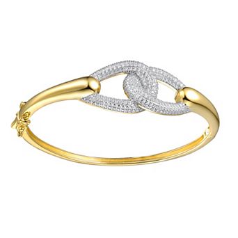 14k Gold over Sterling Silver Cubic Zirconia Entwined Double Raindrop Bangle Bracelet